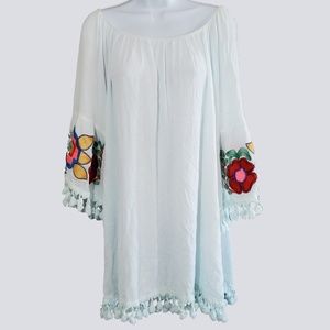 Velzera Mint Green Tassle Tunic Shift Dress